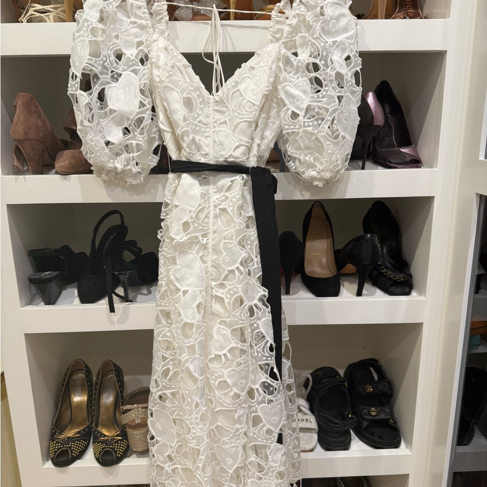 Free People White Lace Dress with Black Sash